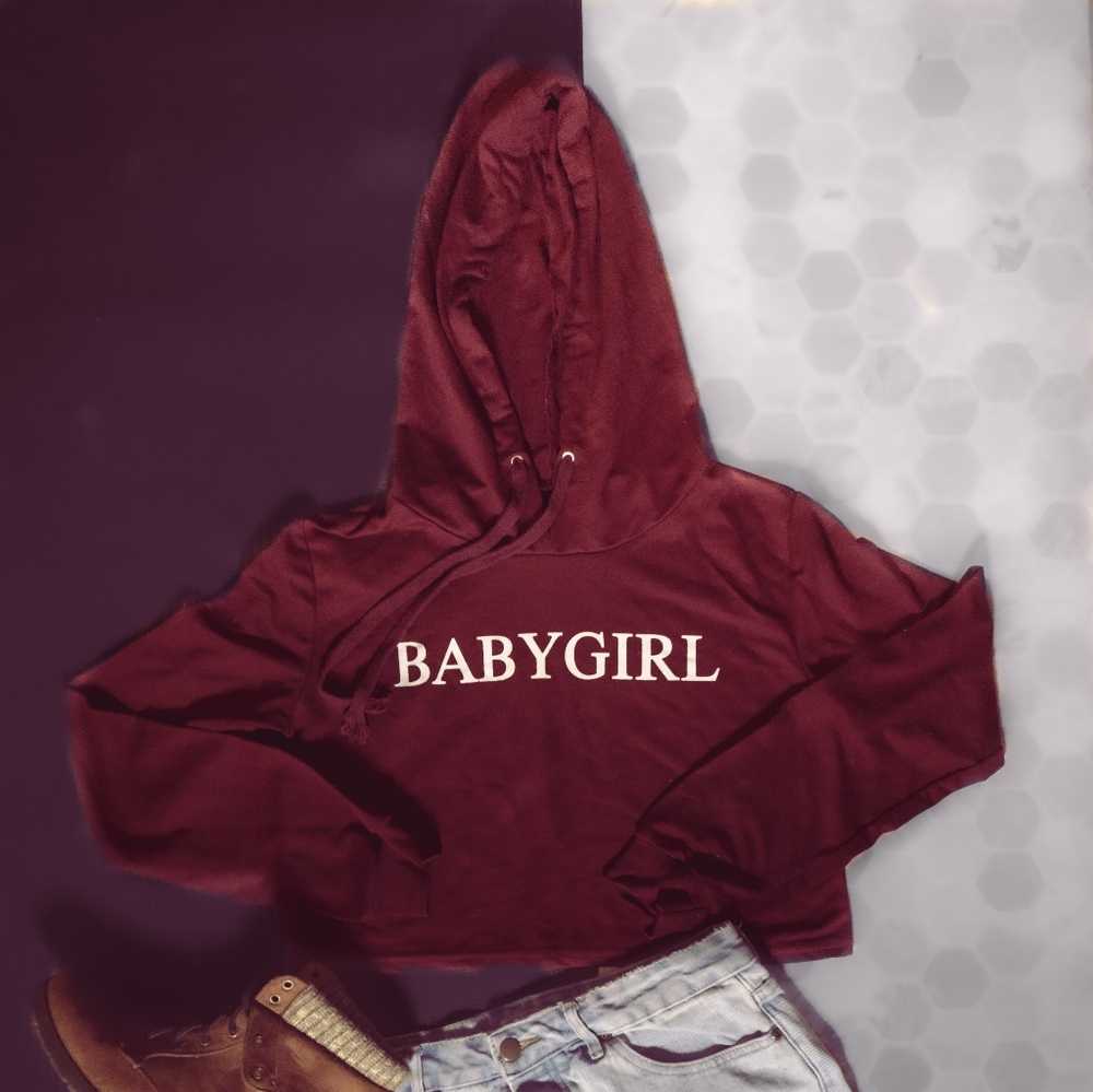 Babygirl Maroon Crop Top Hoodie